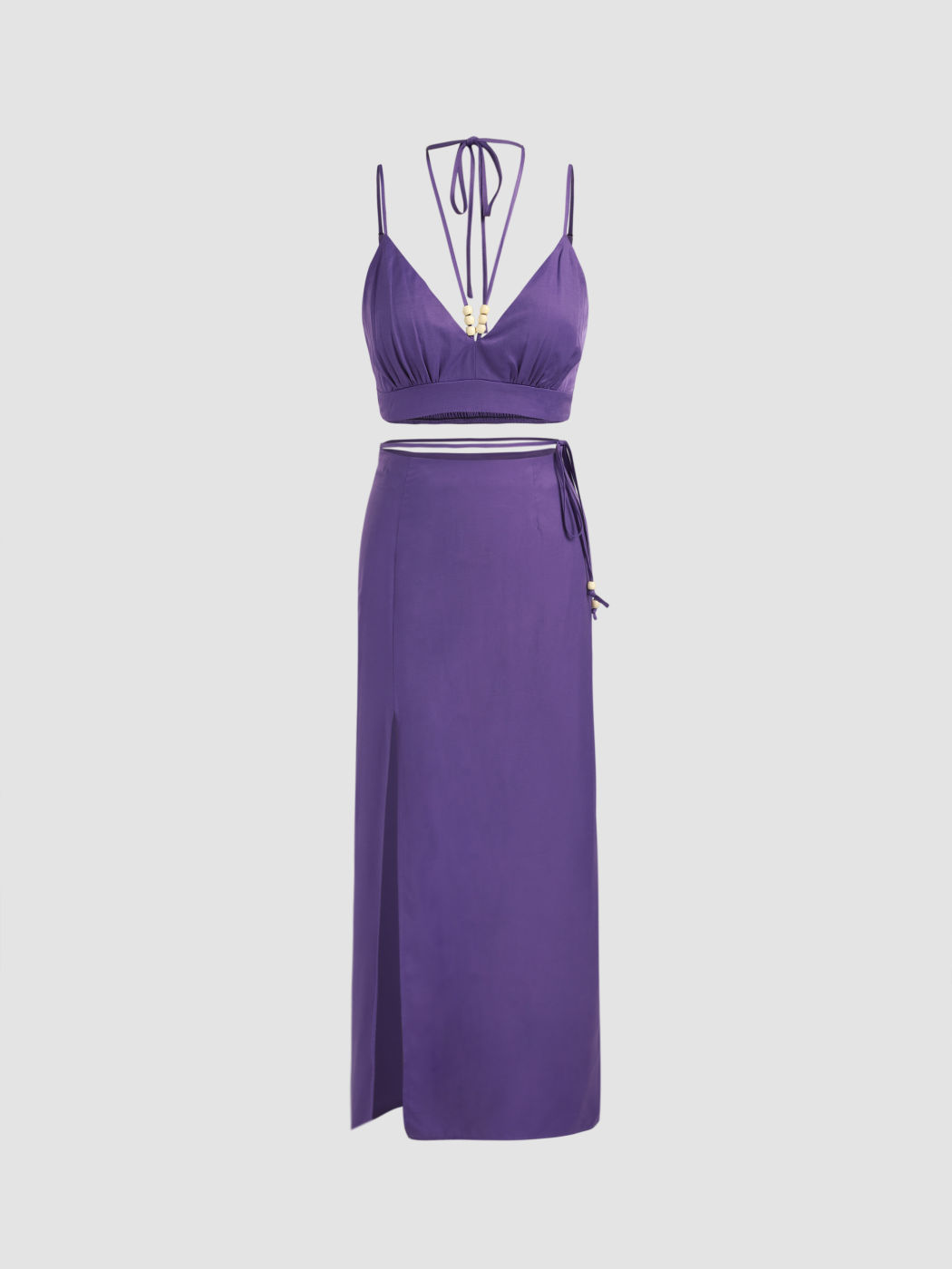  Satin Träger Crop Tank Top & Geteiltes Maxirock Set