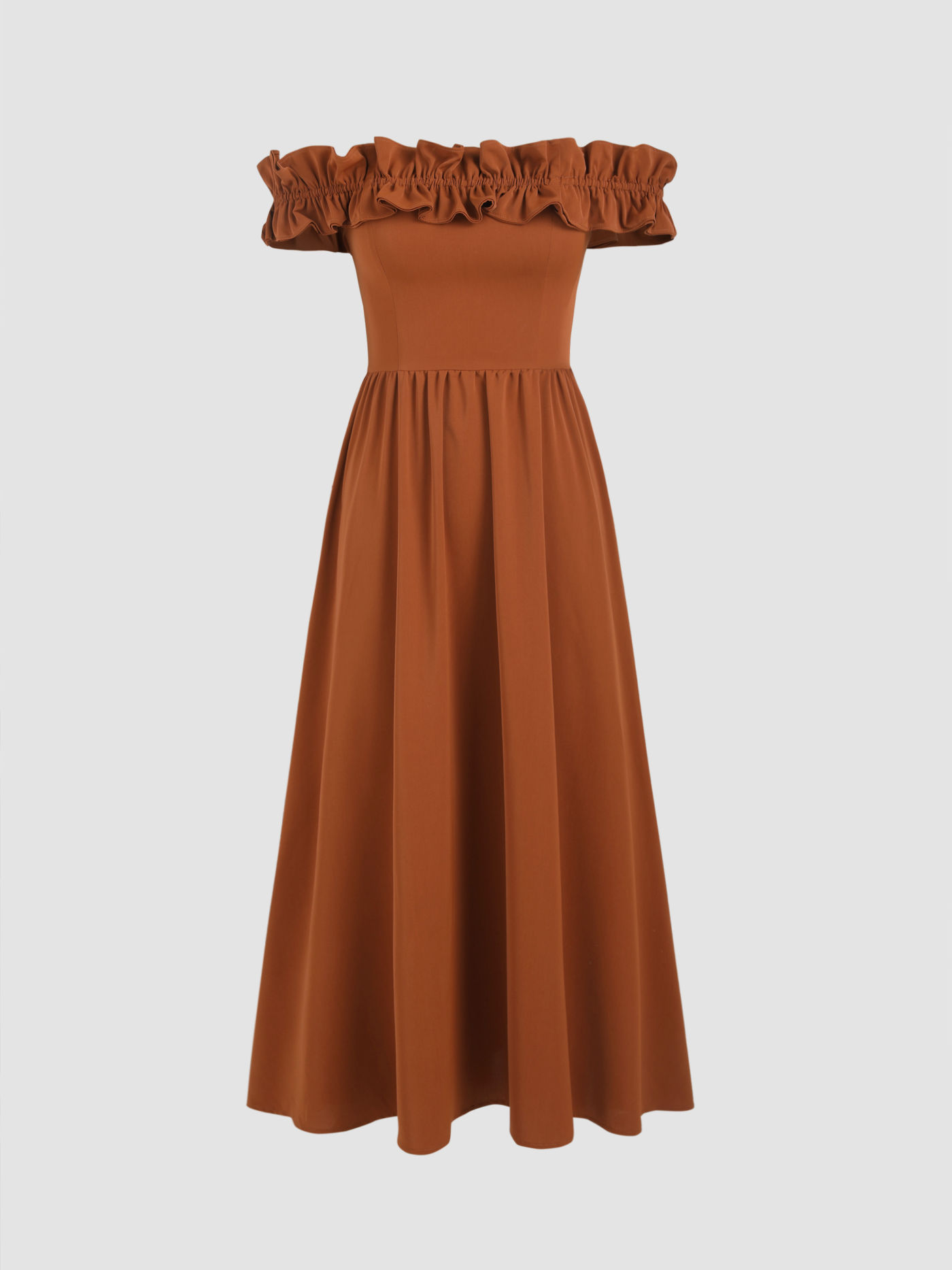 Off-shoulder Ruffle Hem Maxi Dress