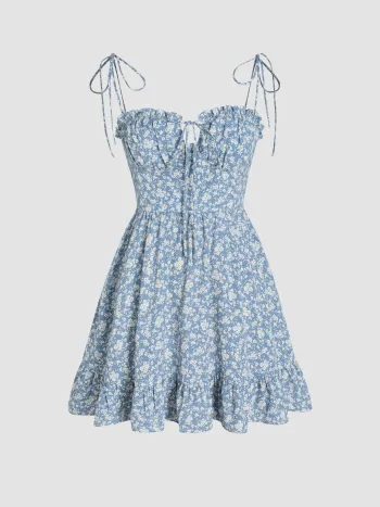 Blumenmuster Mini-Kleid mit Schlingen an den Schultern