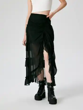 Ruffle Sheer High Waist Maxi Skirt