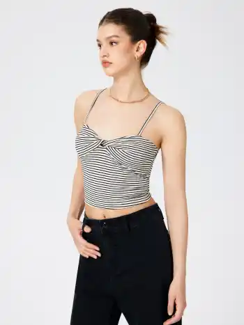 Rib Striped Twist Crop Top