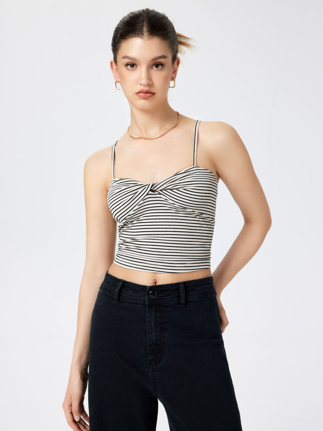 Rib Striped Twist Crop Top