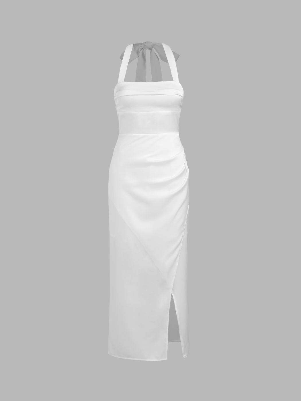 Satin Halter Knotted Split Midi Dress For Date Party/Clubbing
