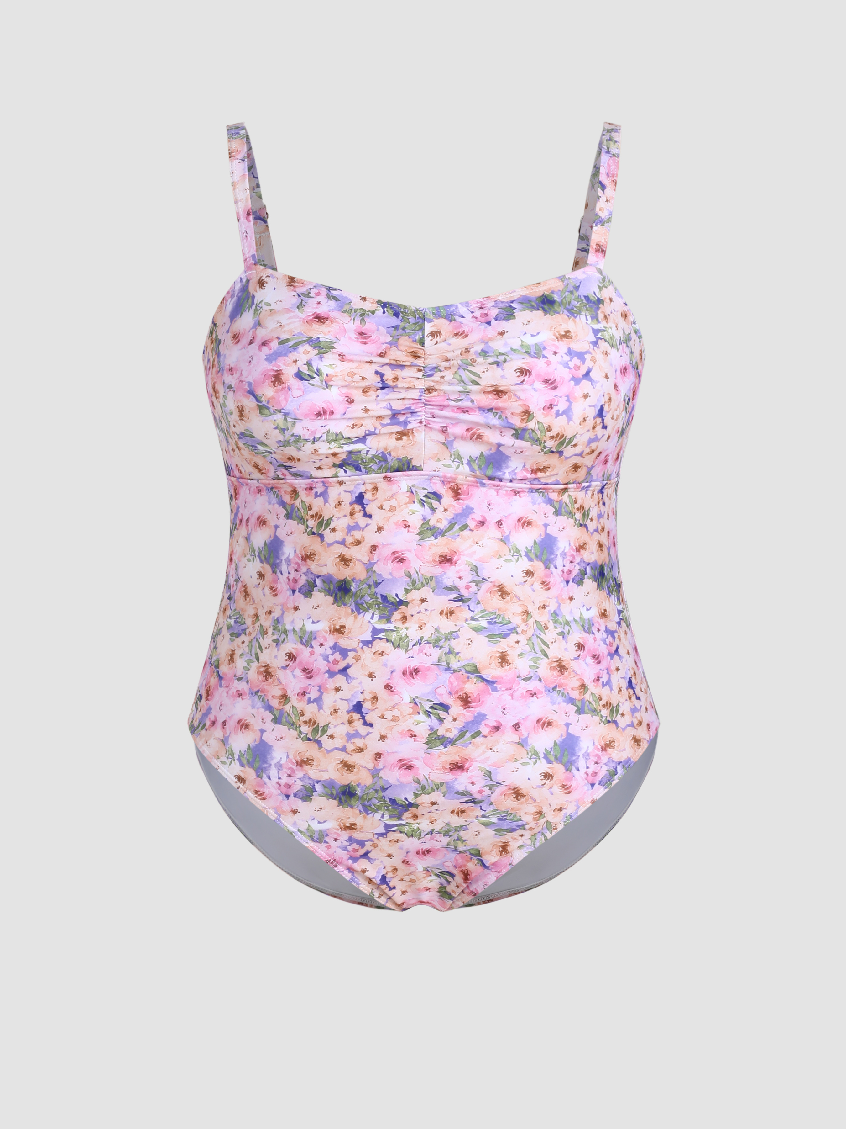 Curve & Plus Floral Ruched One Piece Swimsuit - Cider