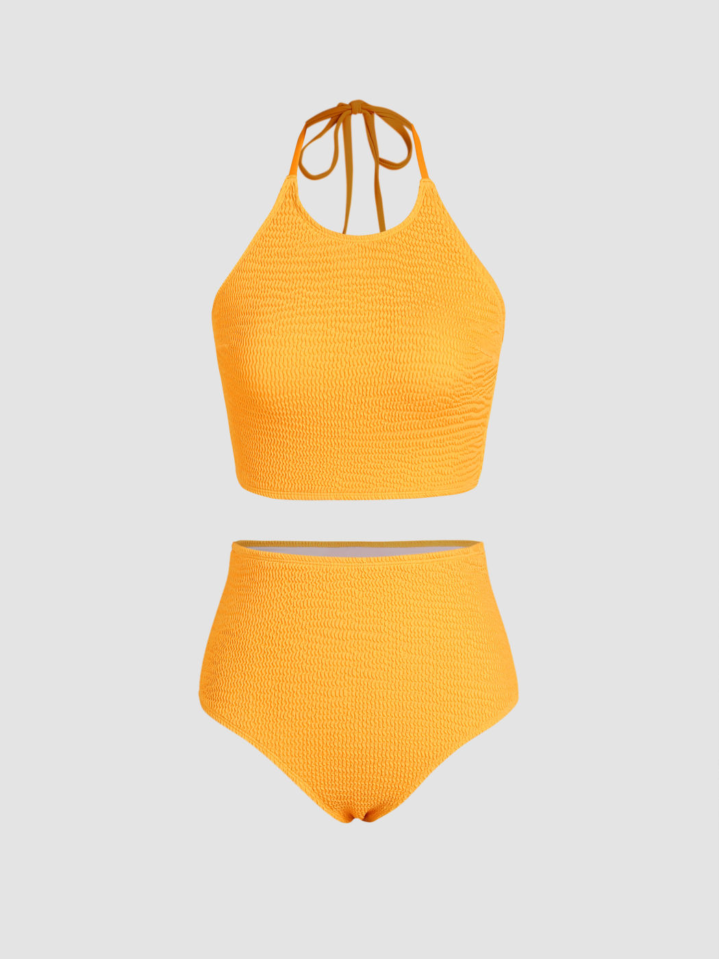 Texture Halter Tankini Bikini Swimsuit For Vacation Swimming Pool Beach