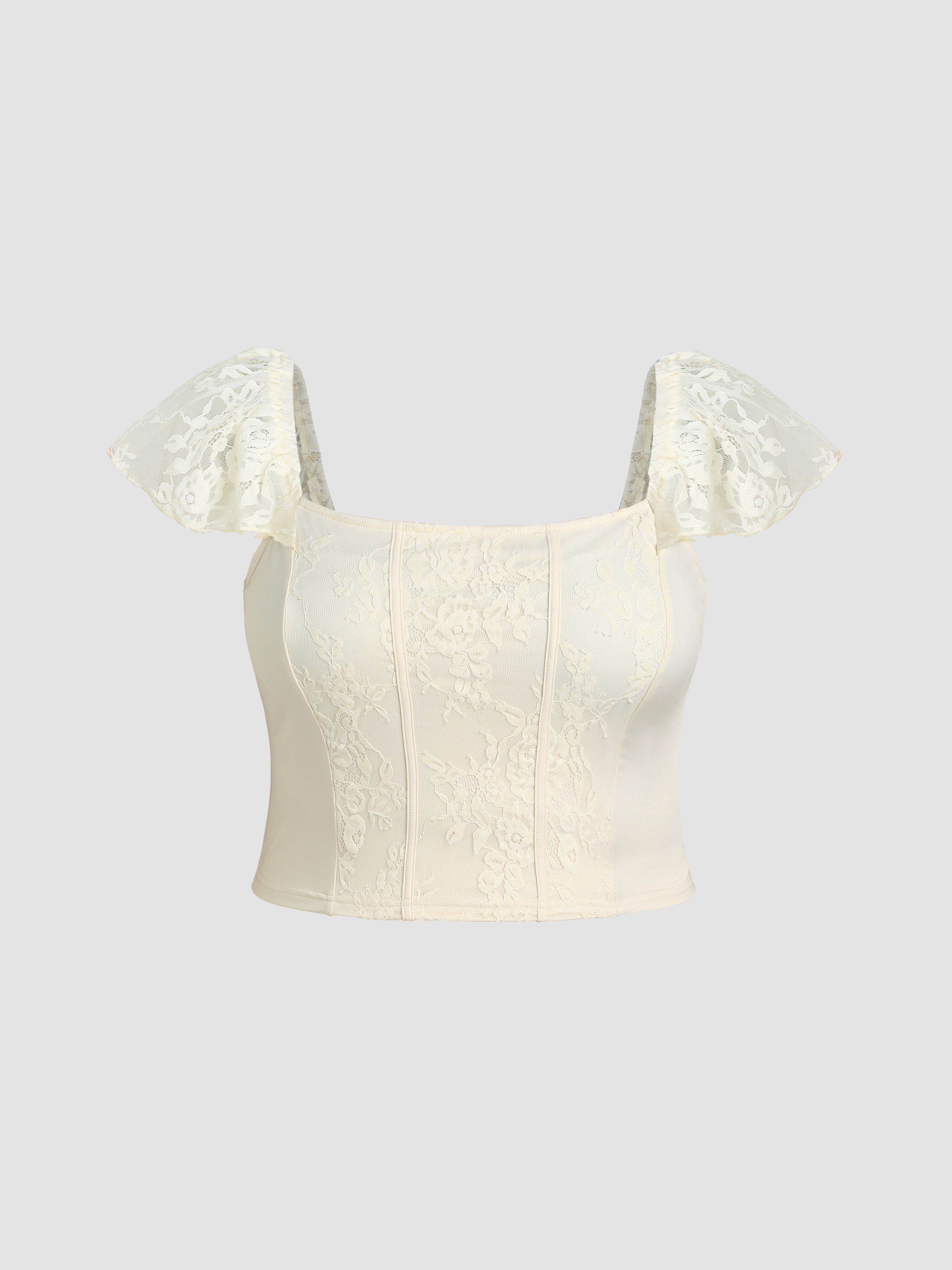 Floral Lace Ruffle Crop Top Curve & Plus