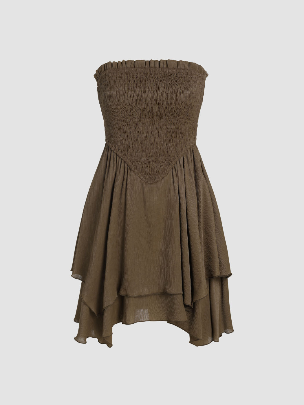 Gerafftes, trägerloses Rüschen-Minikleid mit Textur