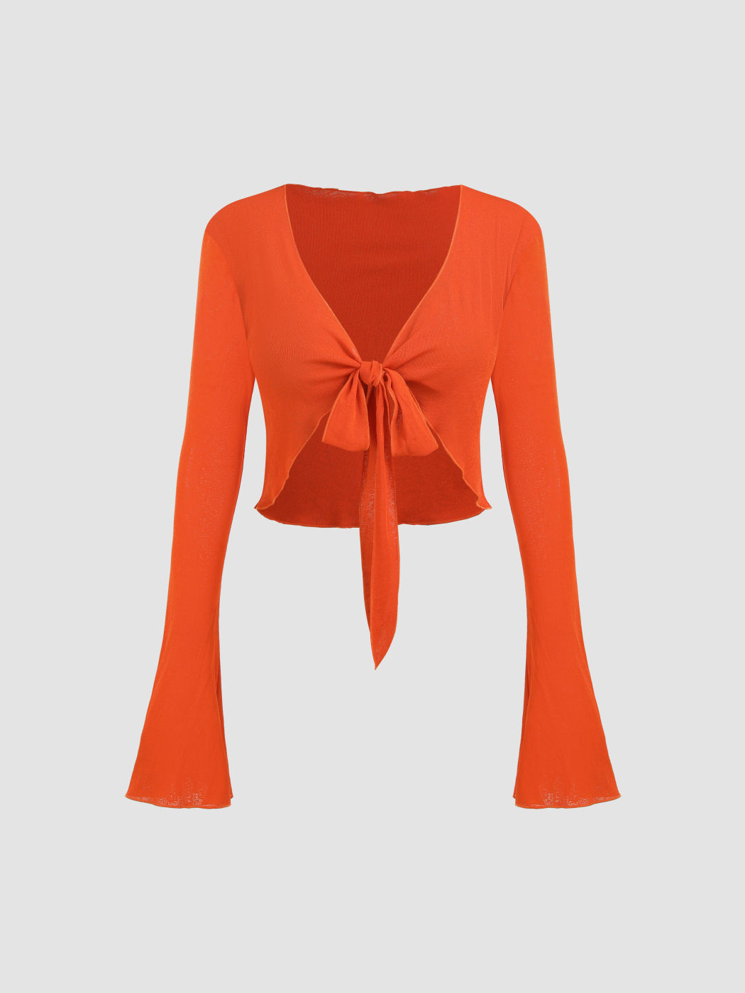 Knotted Long Sleeve Crop Top & Ruched Asymmetrical Hem Skirt