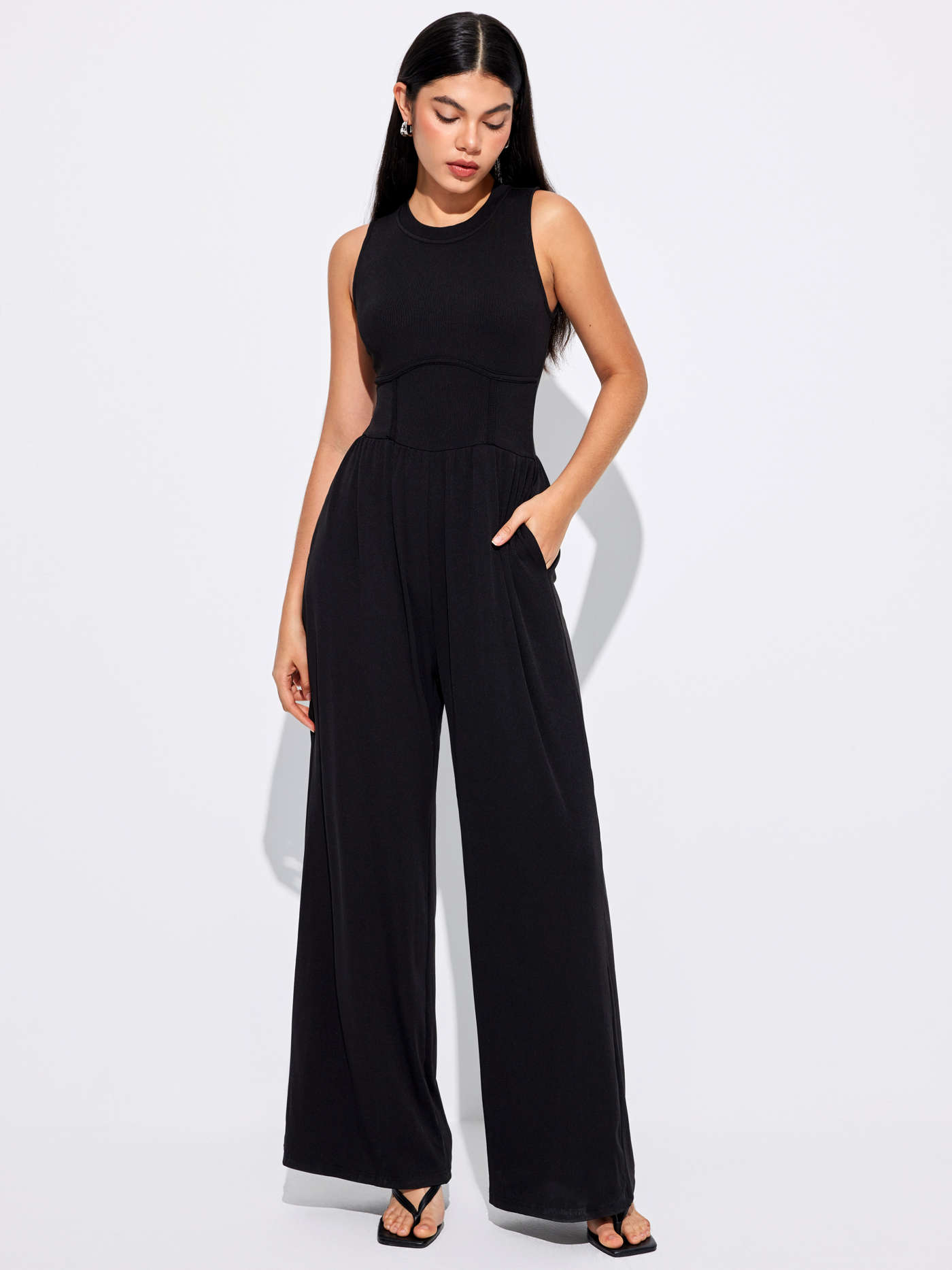 Miami Sunset Vacation Solid Sleeveless Wide Leg Jumpsuit