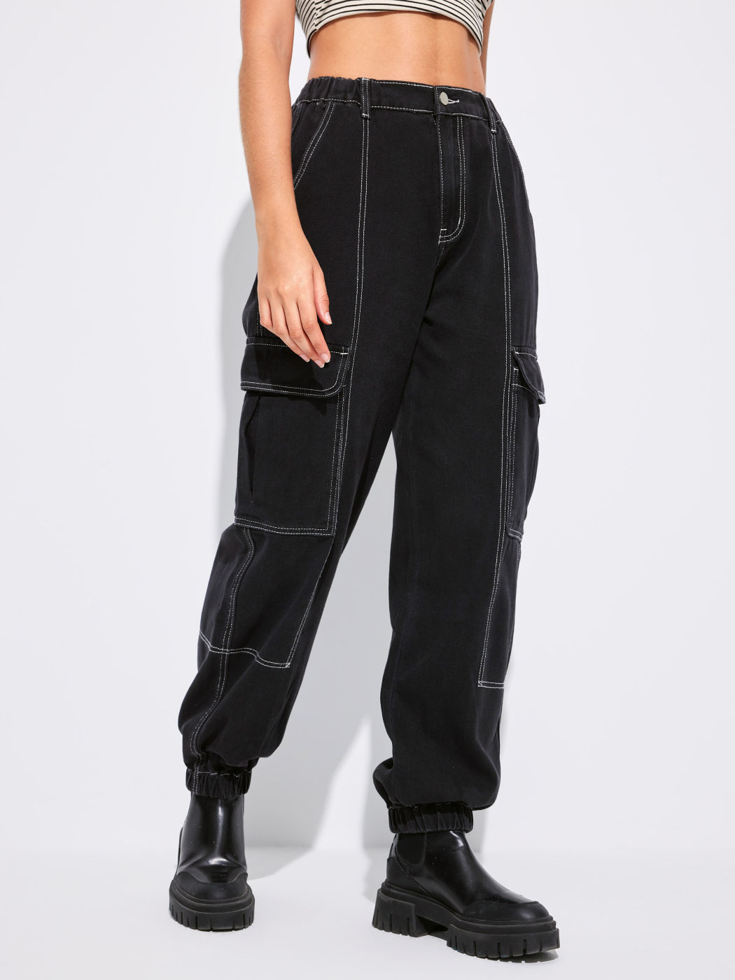 Stitch High Waist Cargo Jeans