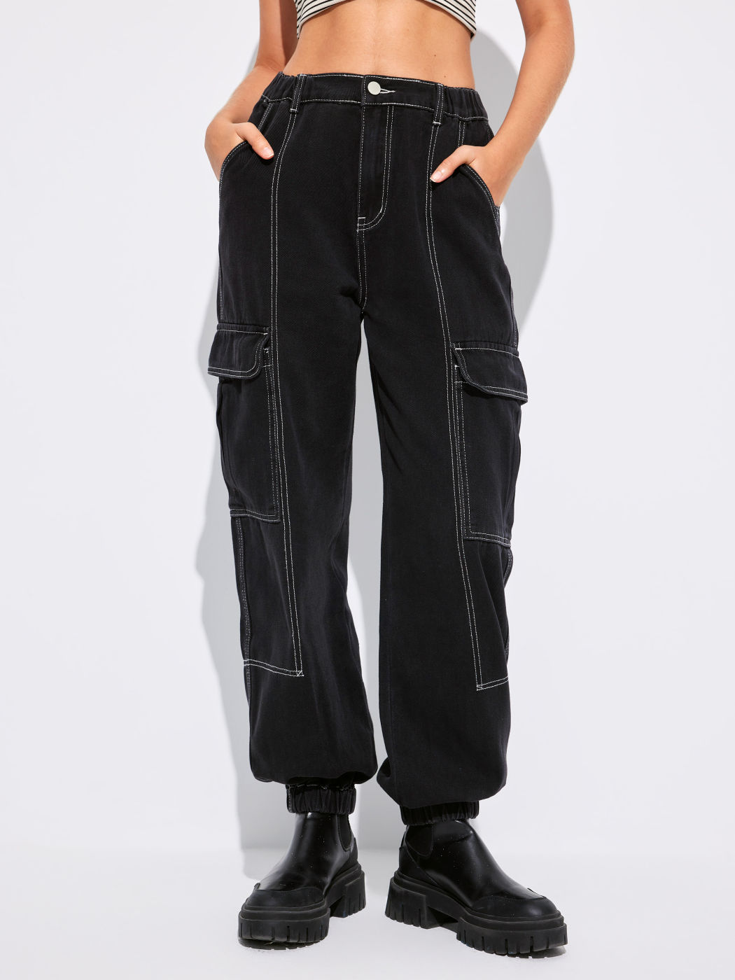 Stitch High Waist Cargo Jeans