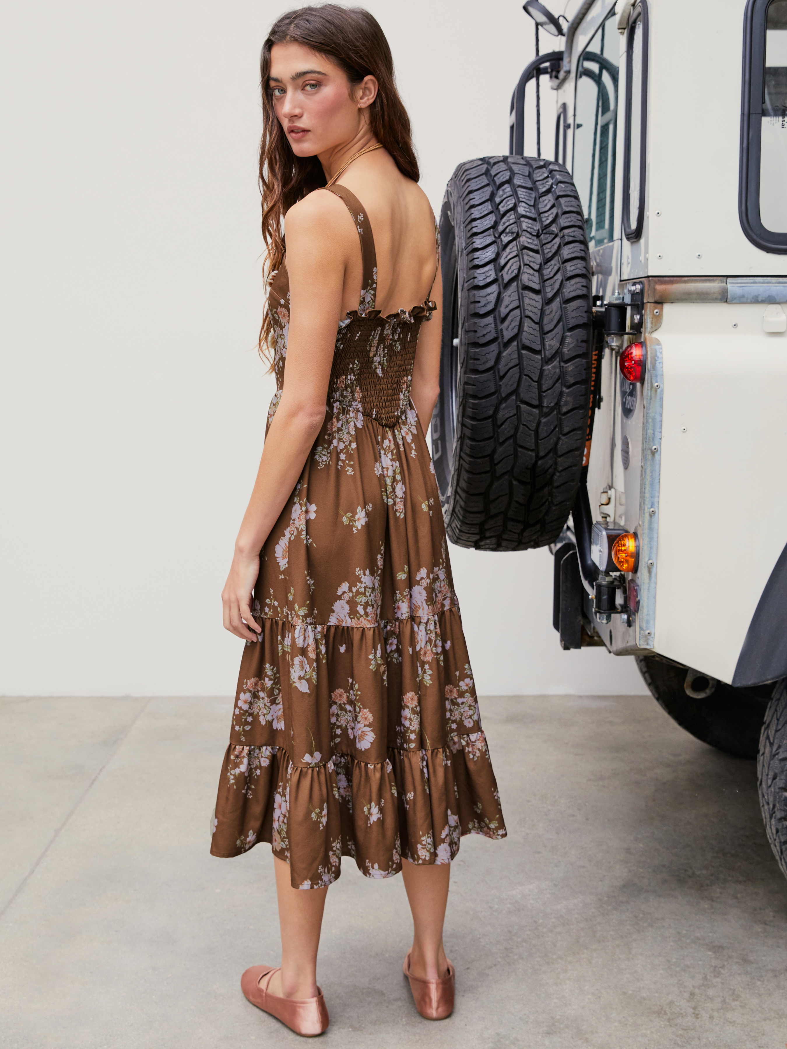 Woven Floral Ruffle Button Up Maxi Dress For Daily Casual Vacation