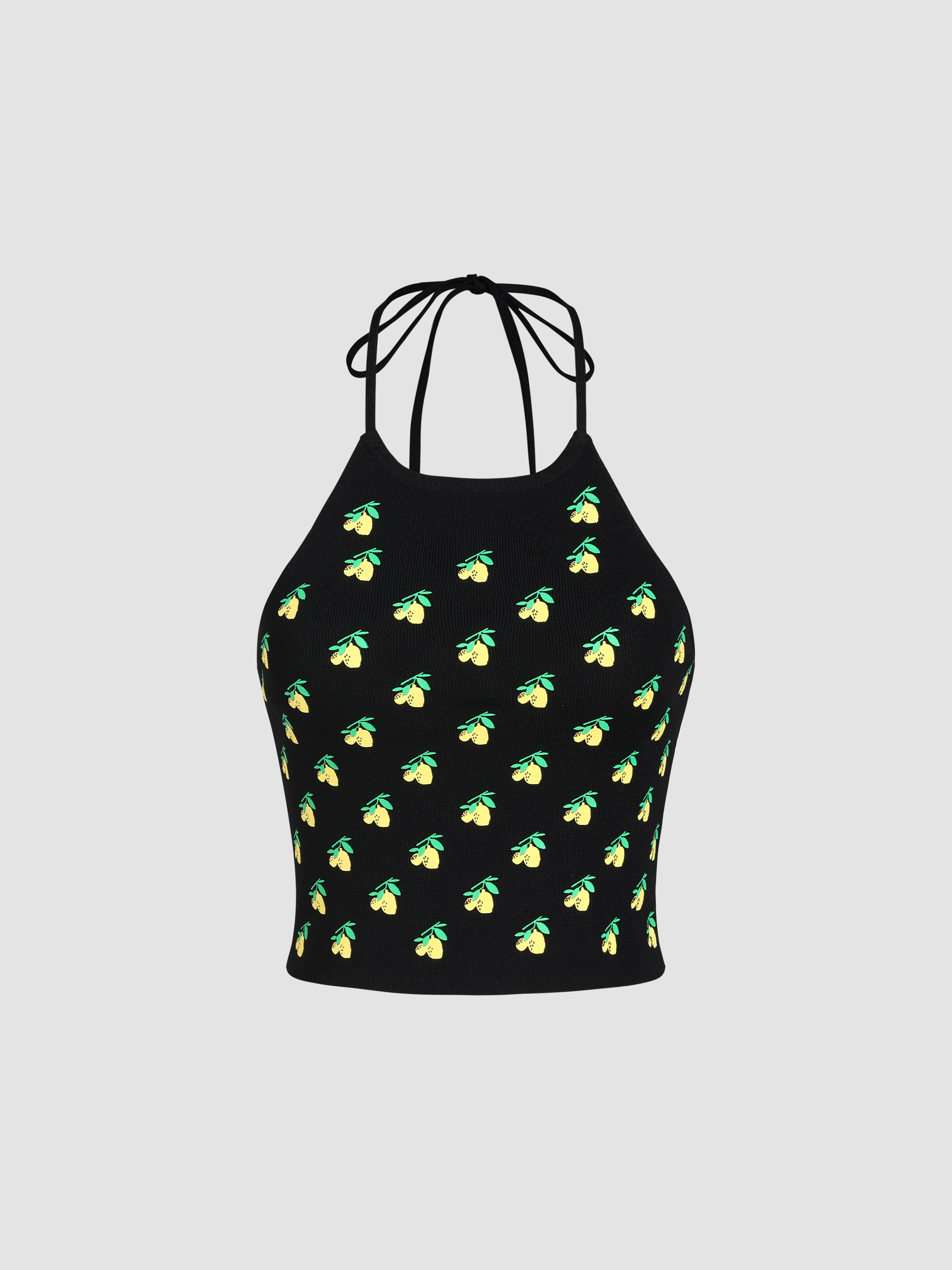 Knit Fabric Lemon Knit Halter Crop Top For Daily Casual Vacation