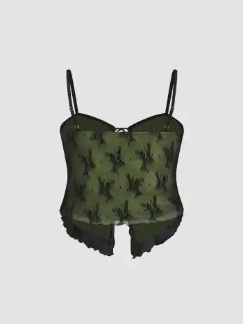 Schnür-Spitze Blumen Cami Crop Top Kurve & Plus