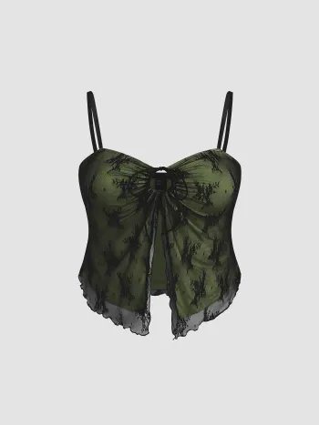 Schnür-Spitze Blumen Cami Crop Top Kurve & Plus