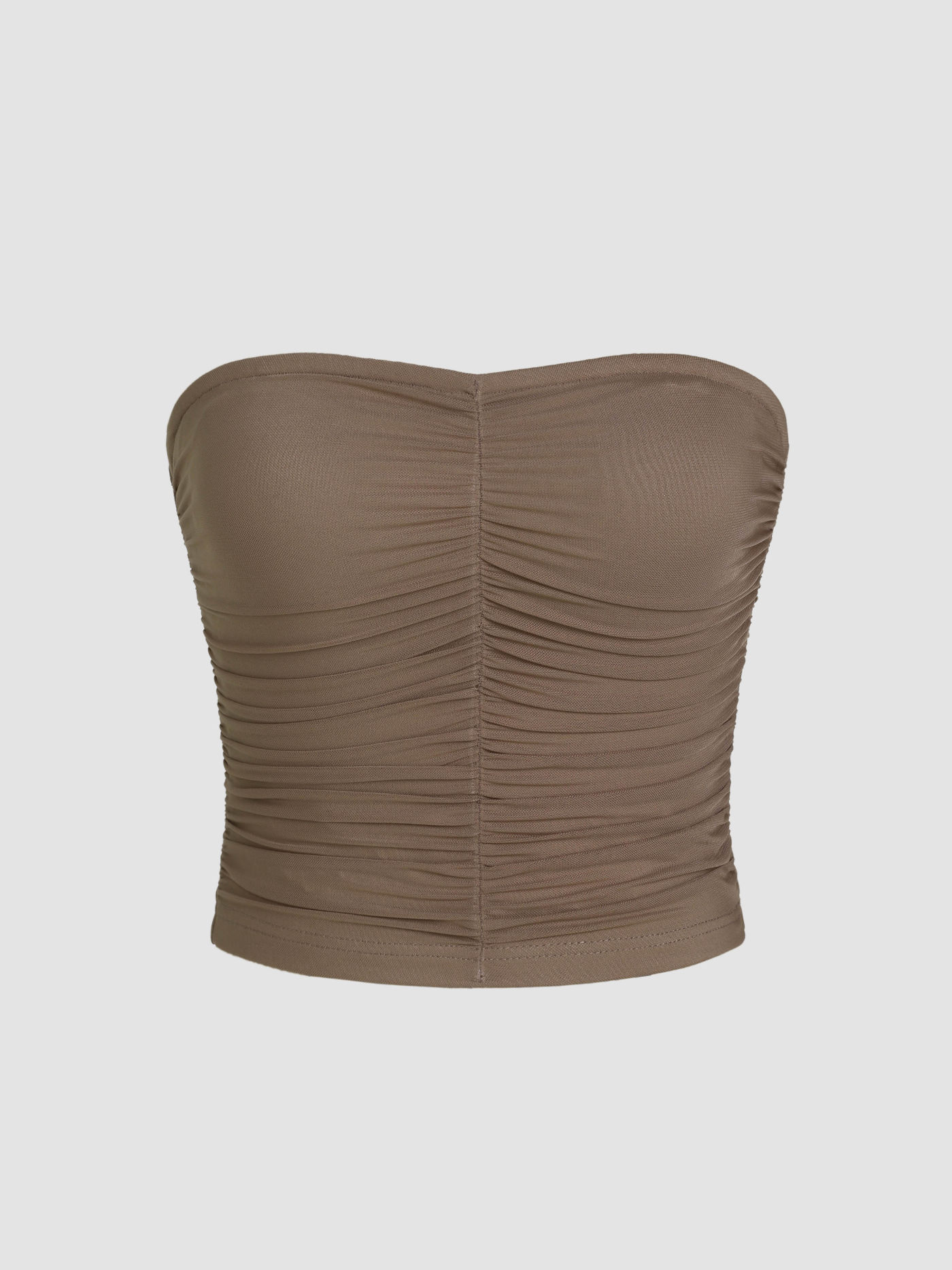 Ruched Mesh Crop Tube Top 