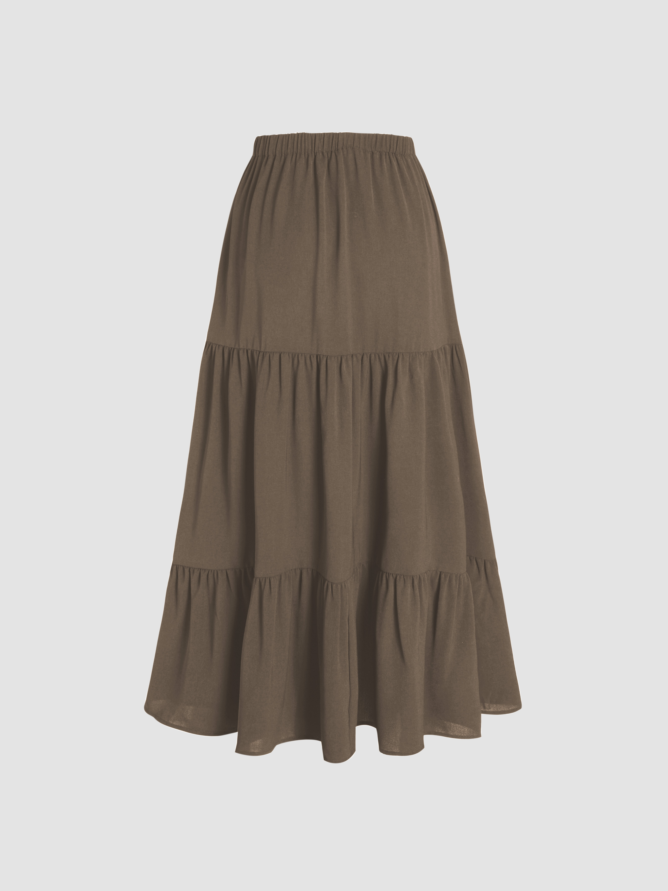 スカート STUDIOTABLE : 25SS / RUFFLE TRIM MIDI SKIRT (2COLORS) CIDER Midi Skirts for Women Split Hem Elastic High Waistd