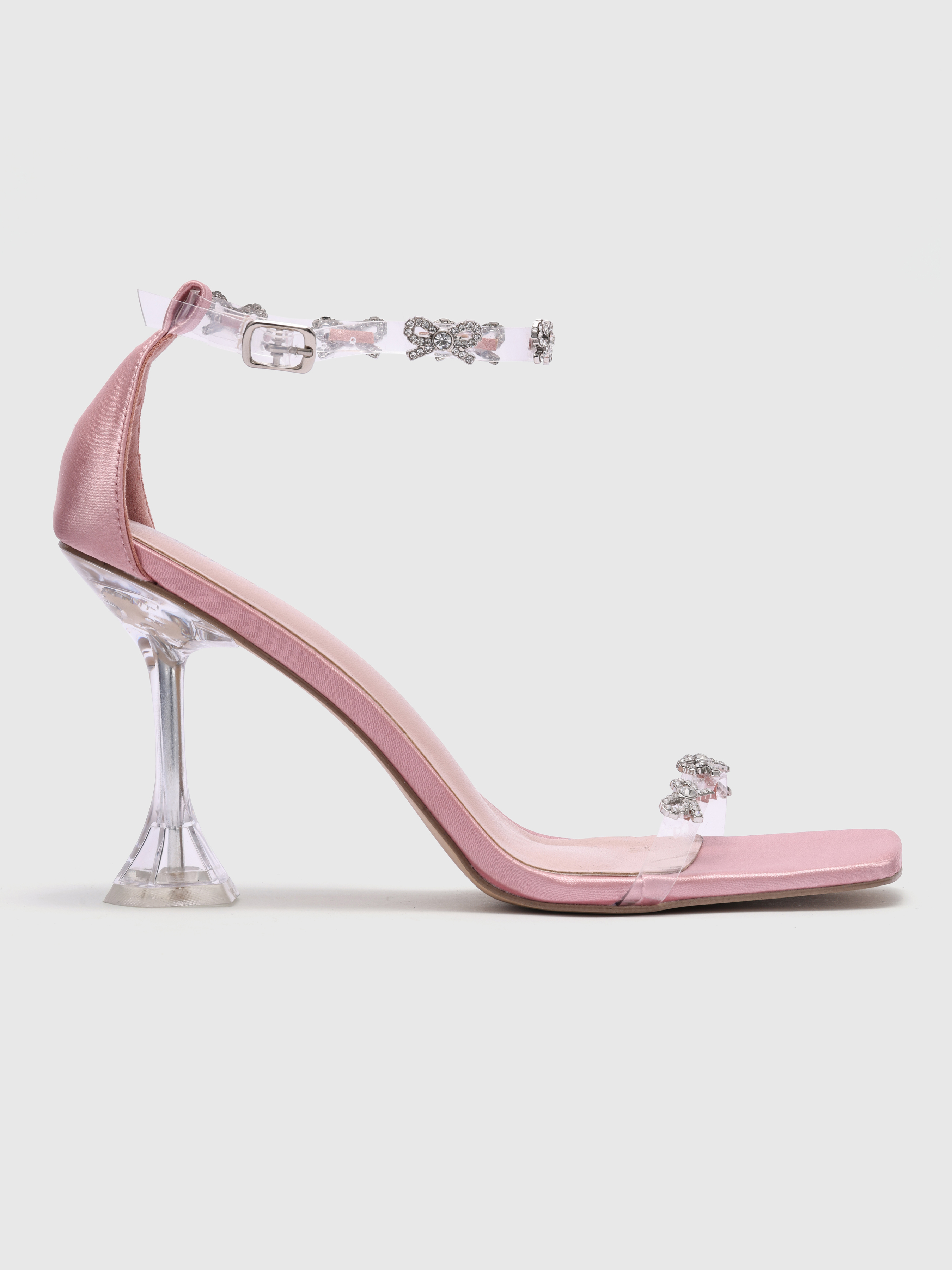 Rhinestone Bow Clear Strap Heels Cider