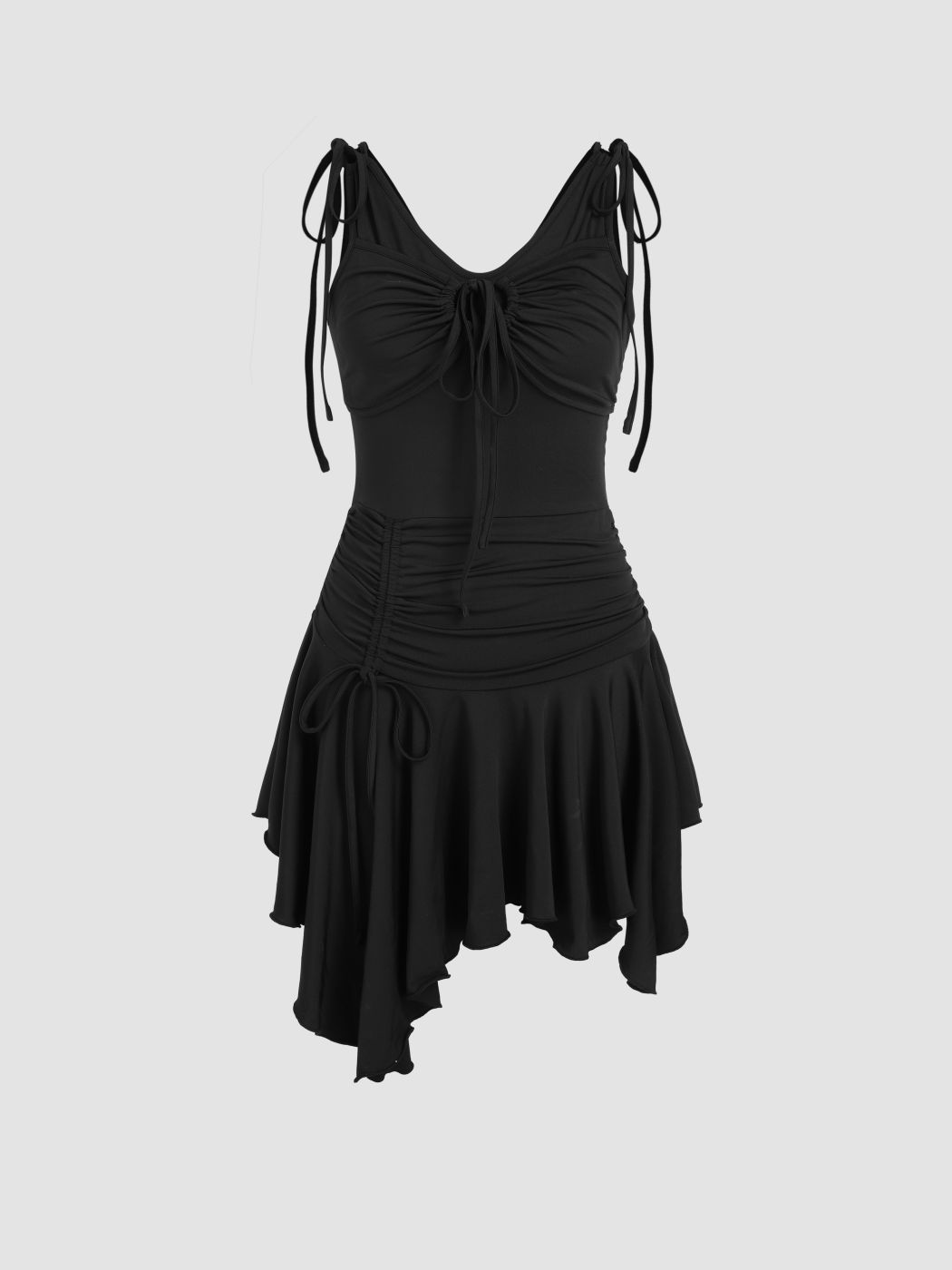  Kordelzug Gerafftes Rüschen Minikleid