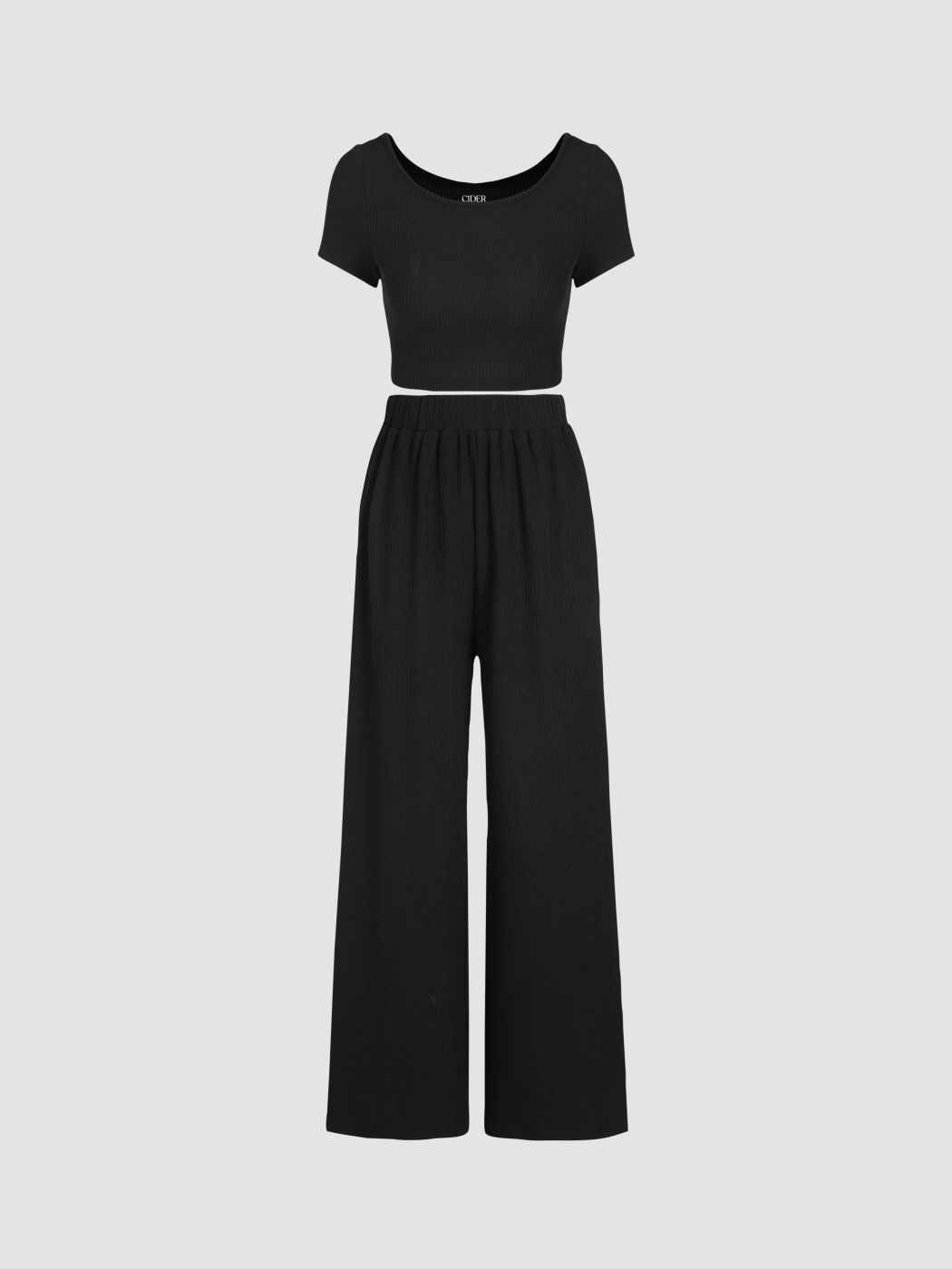 Kurzärmliges Strickoberteil & Weite Hosen Set