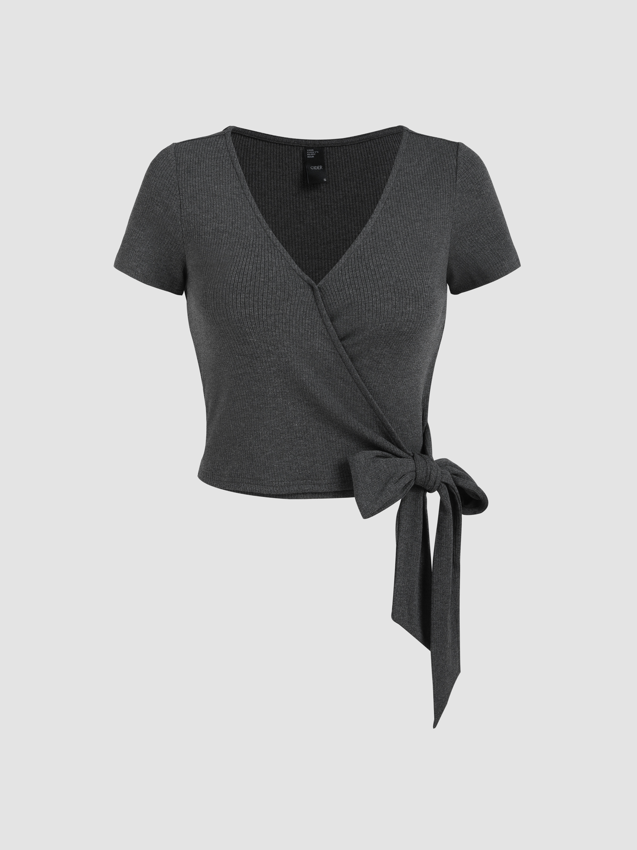 Wrap V-neck Bowknot Short Sleeve Top For Daily Casual Date