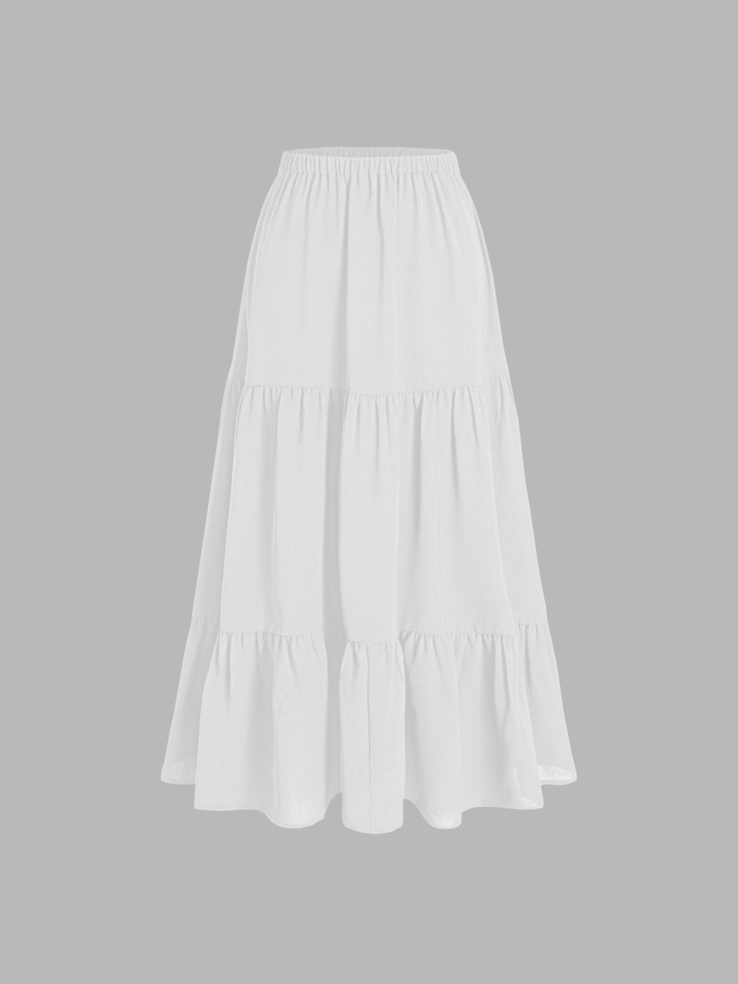 Solid Elastic Waist Ruffle Hem Tiered Maxi Skirt