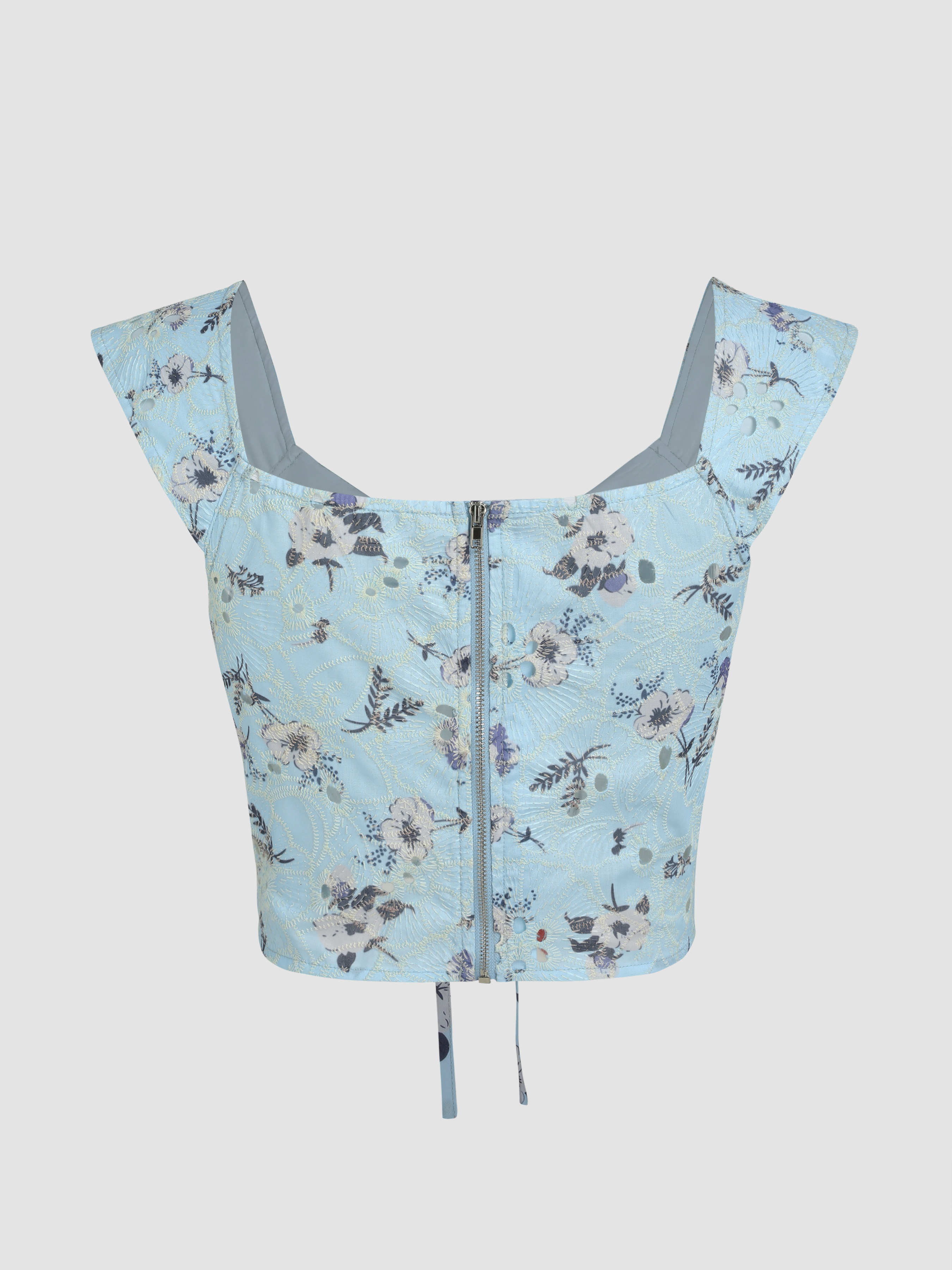 Floral Zipper Knotted Crop Top - Cider