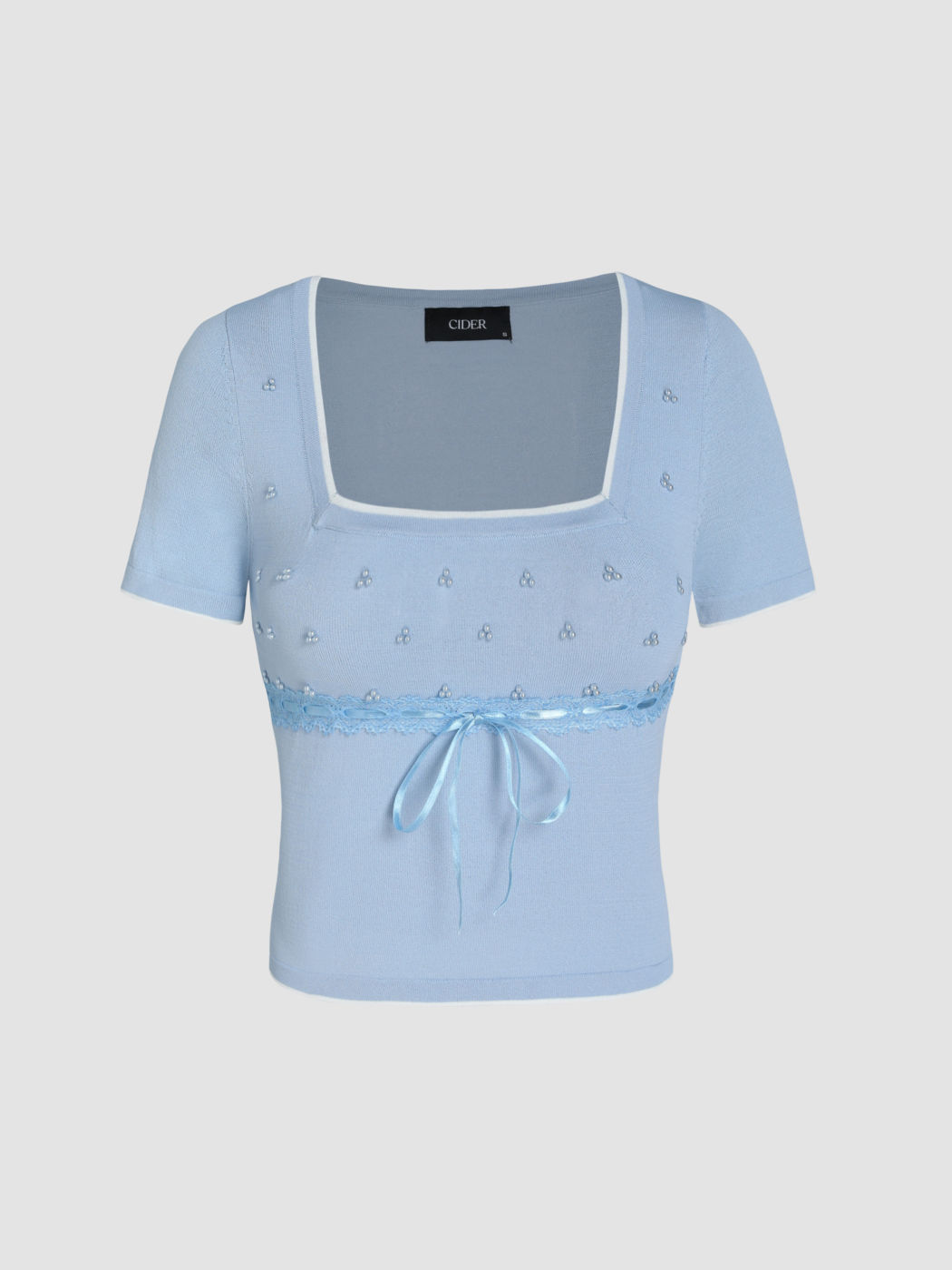 Faux Pearl Lace Trim Knit Crop Top