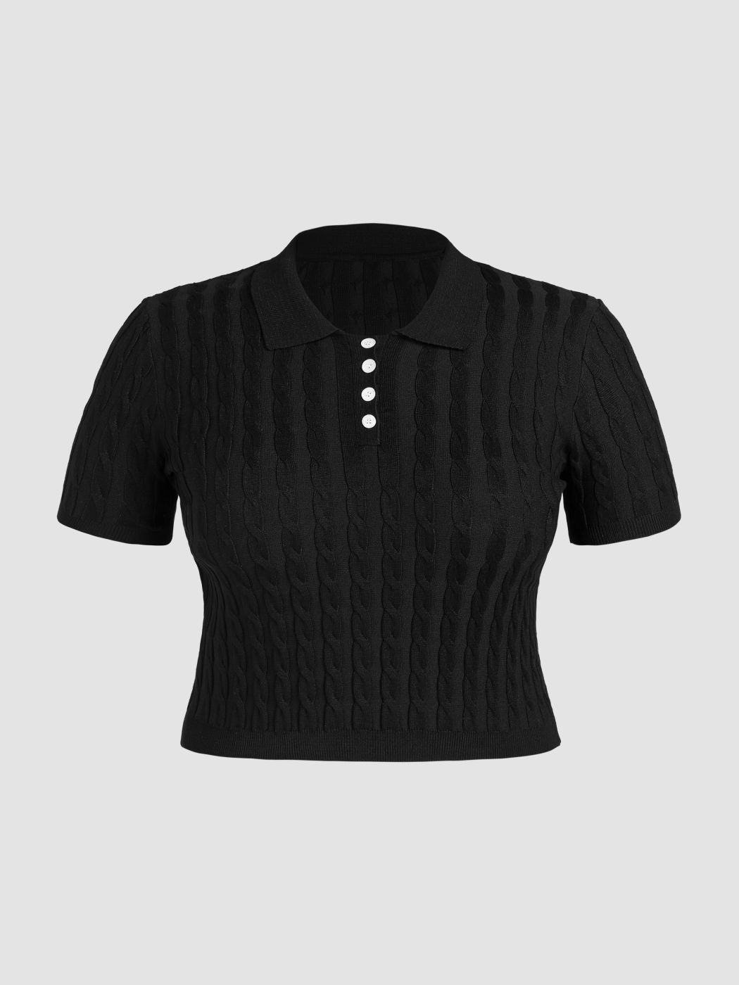 einfarbiges Polo-Crop-Top aus Rippstrick Kurve & Plus