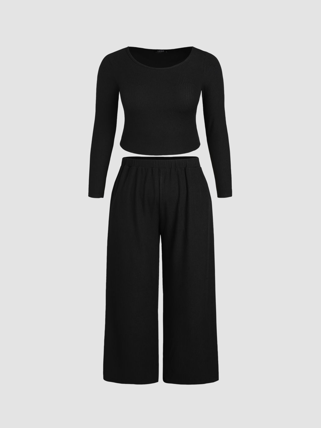 Set aus Strick-Crop-Top mit Taschen und Breitbein-Hosen Kurve & Plus