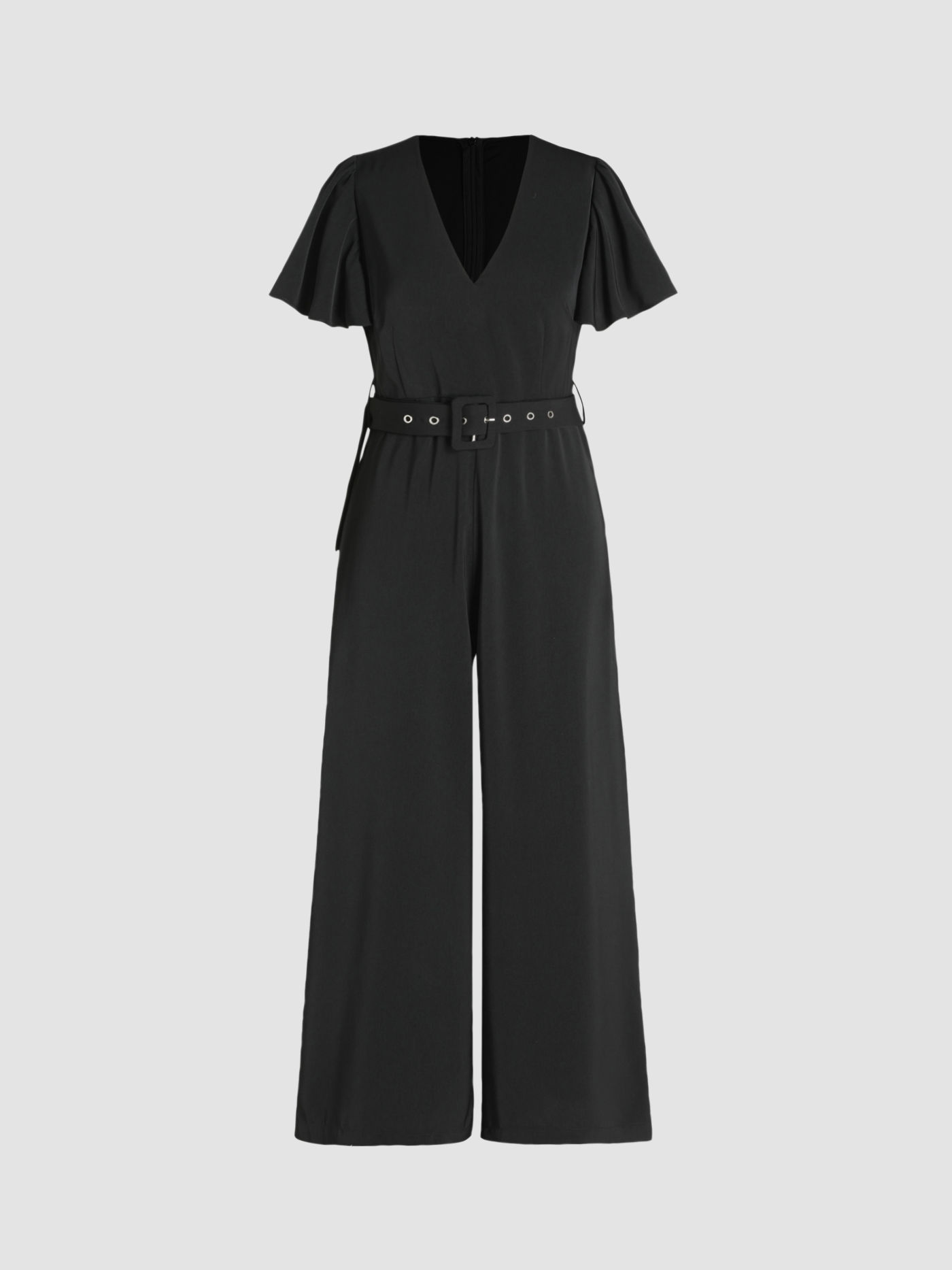 V-neck Wide Leg Jumpsuit With Belt