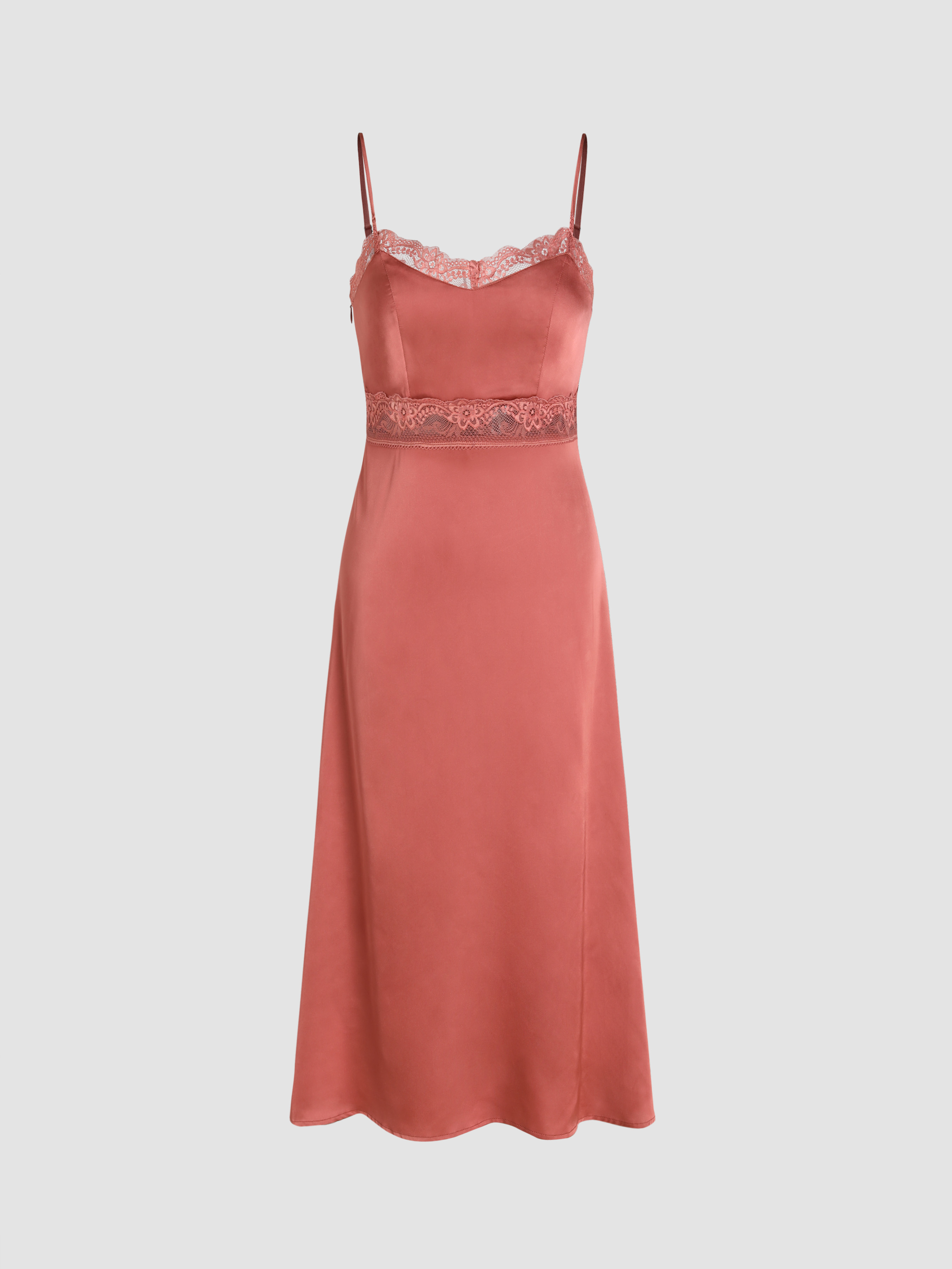 Elegant V-neck Lace-up Stretch Satin Dresses With Side Slit Dark Navy