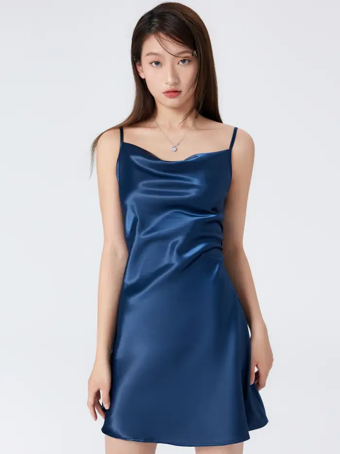 Solid Satin Cowl Neck Cami Mini Dress