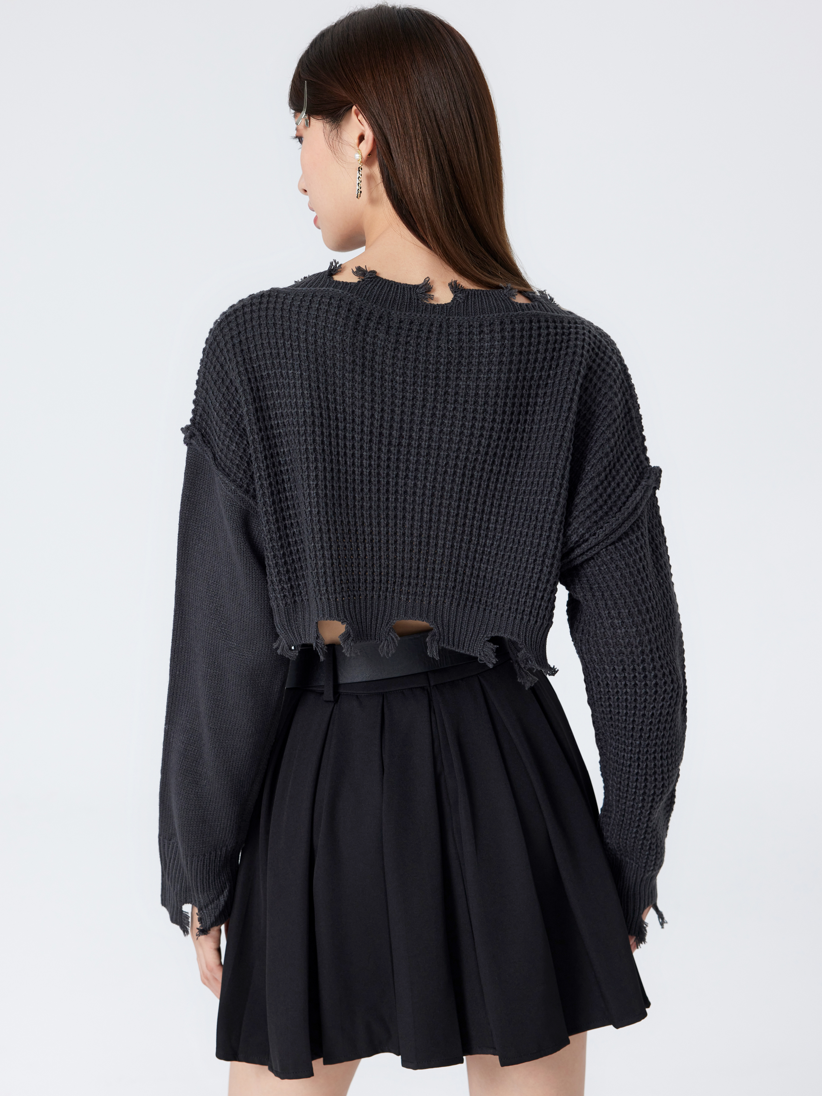Solid Ripped Butterfly Crop Top For School