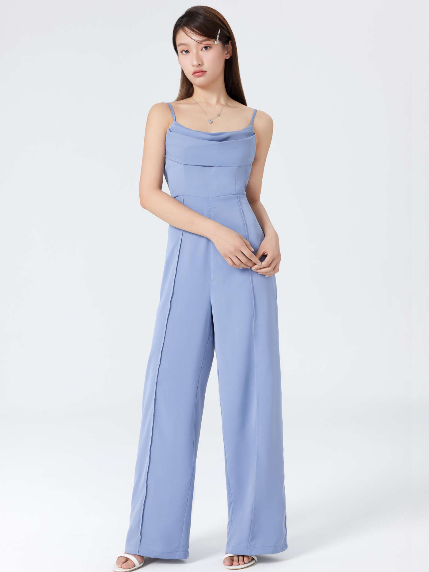 Solid Cowl Neck Stitch Jumpsuit