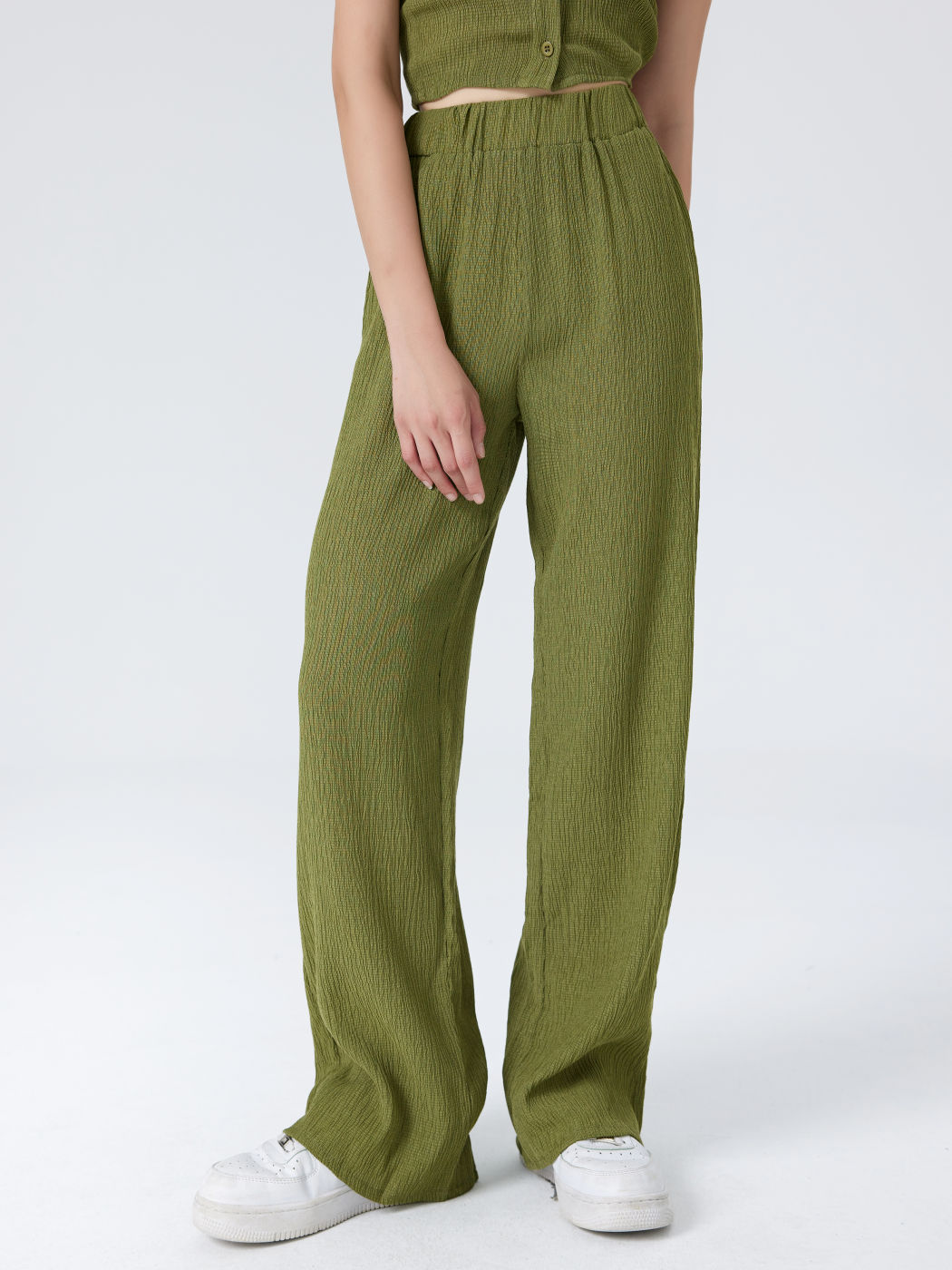  Einfarbige Textur Elastischer Bund Hosen