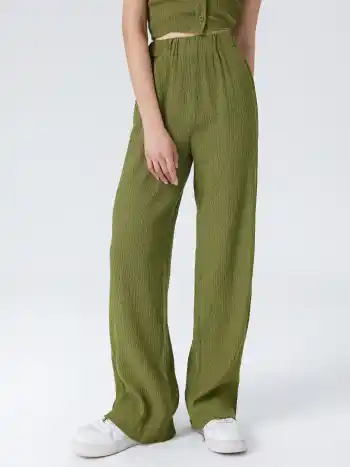  Einfarbige Textur Elastischer Bund Hosen