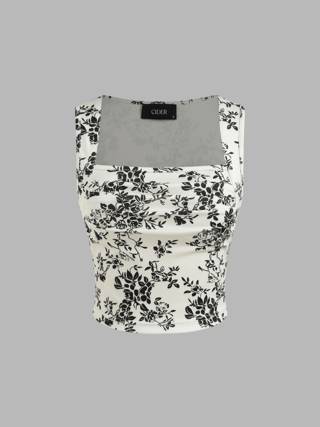 Floral Ruched Square Neck Crop Tank Top