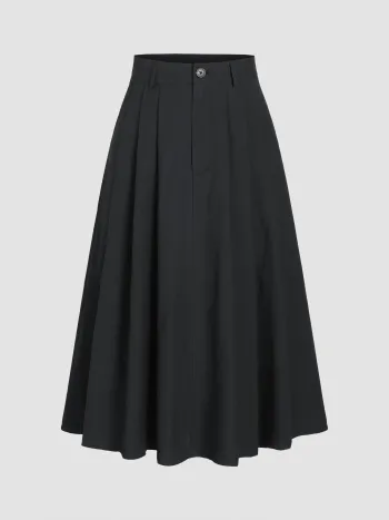 Pleated Button Maxi Skirt