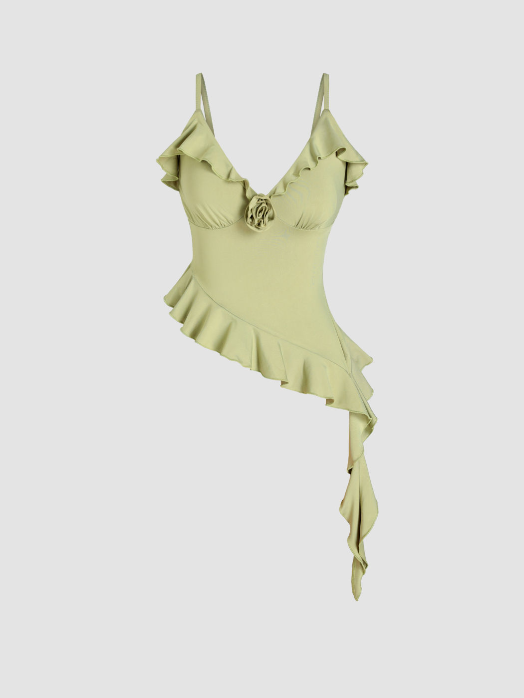  Rosette Rüschen Saum Crop Top
