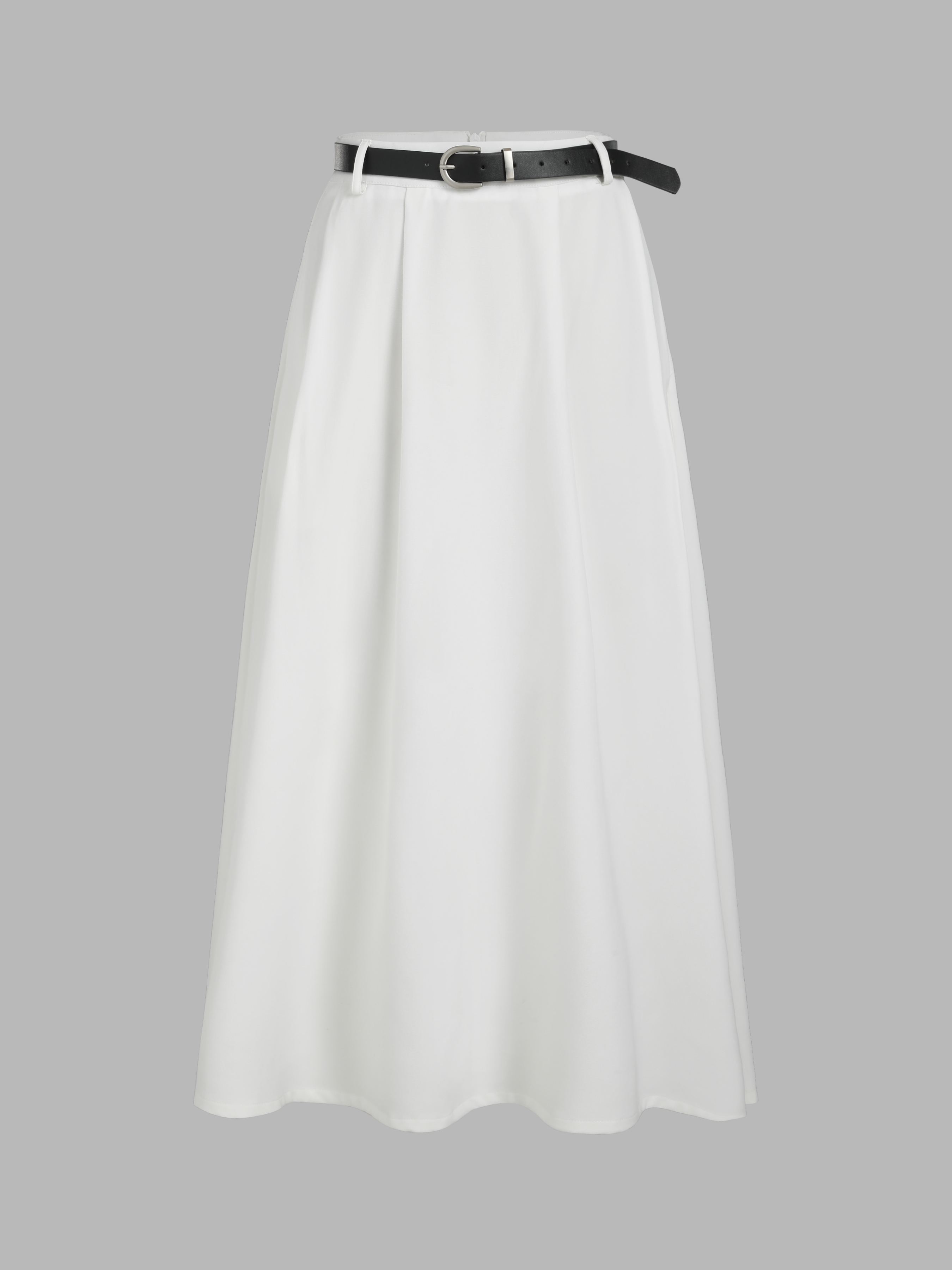 Woven Pleated Belted Maxi Skirt