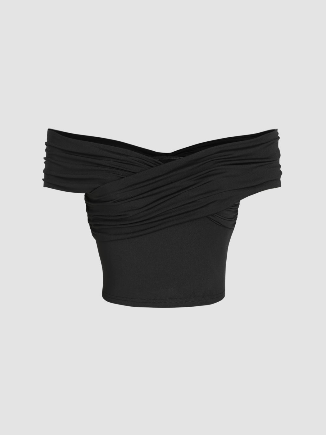 Schulterfreies Crop-Top mit Rüschen