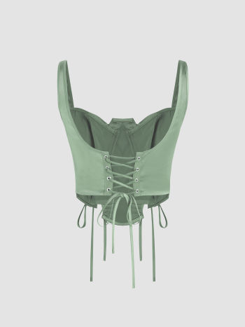Pink 3D Floral Lace-Up Mesh Corset Cami Top
