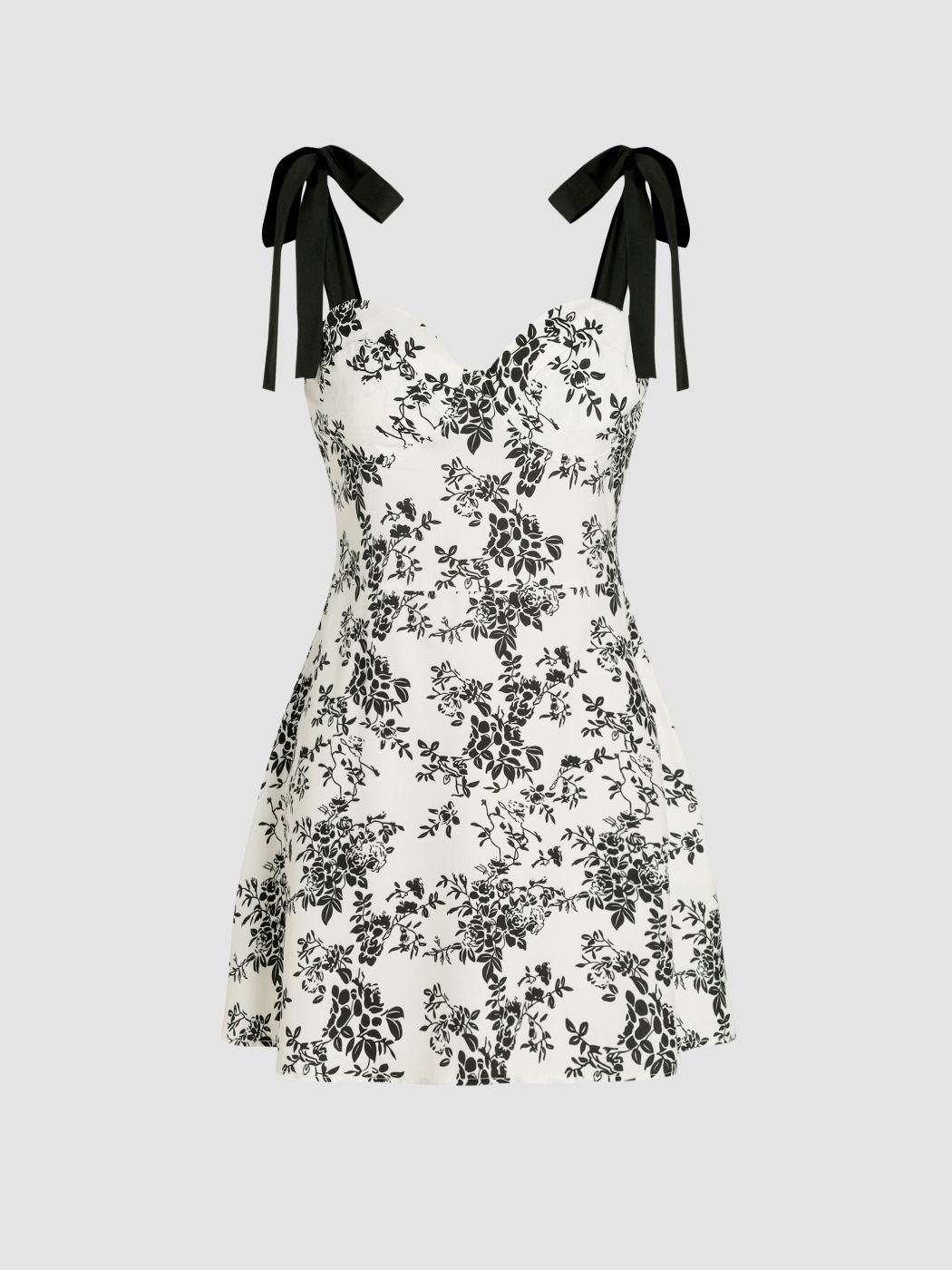  Blumiges V-Ausschnitt Geknotetes Minikleid
