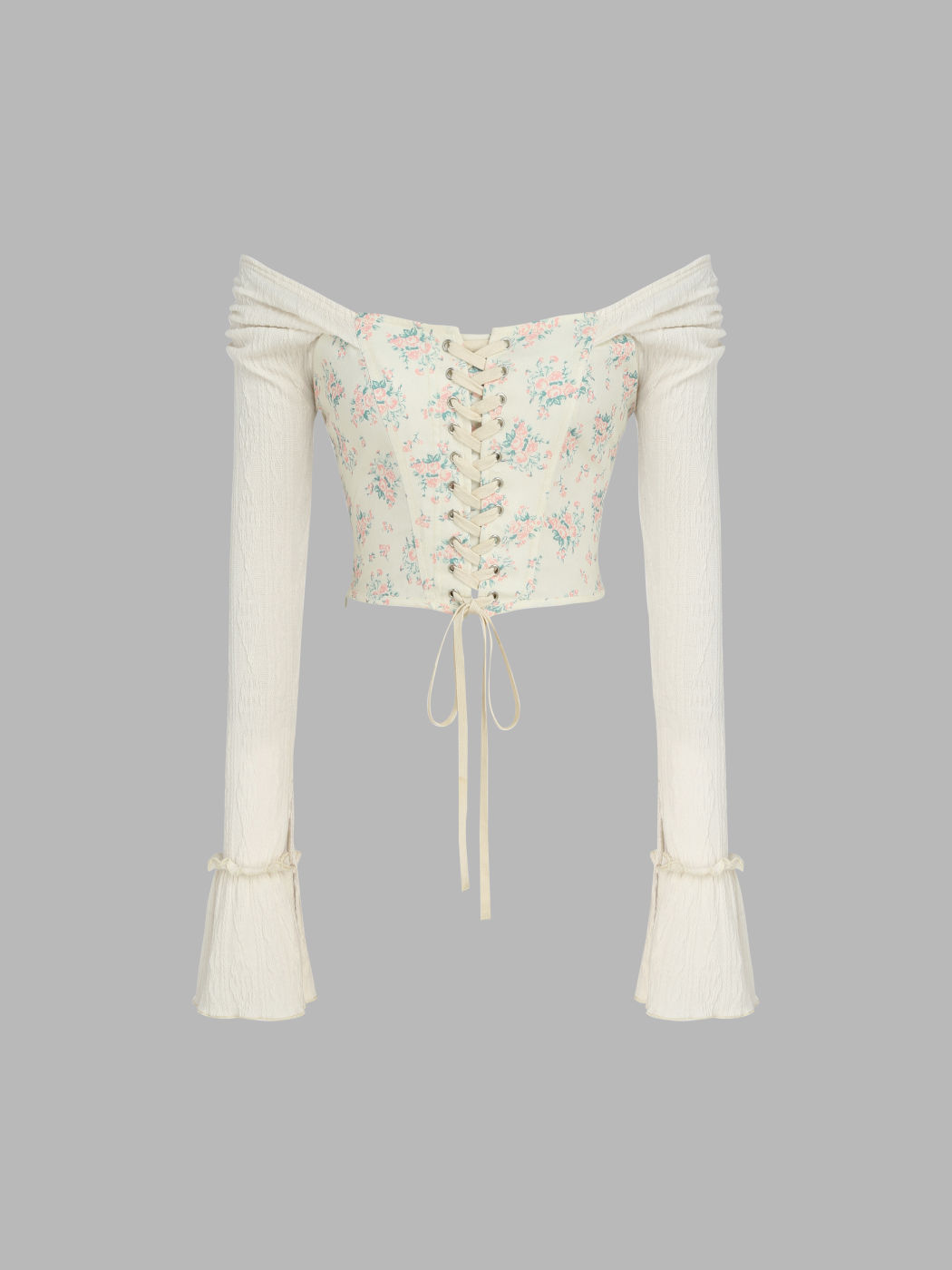Geblümtes Off-Shoulder-Schnüroberteil