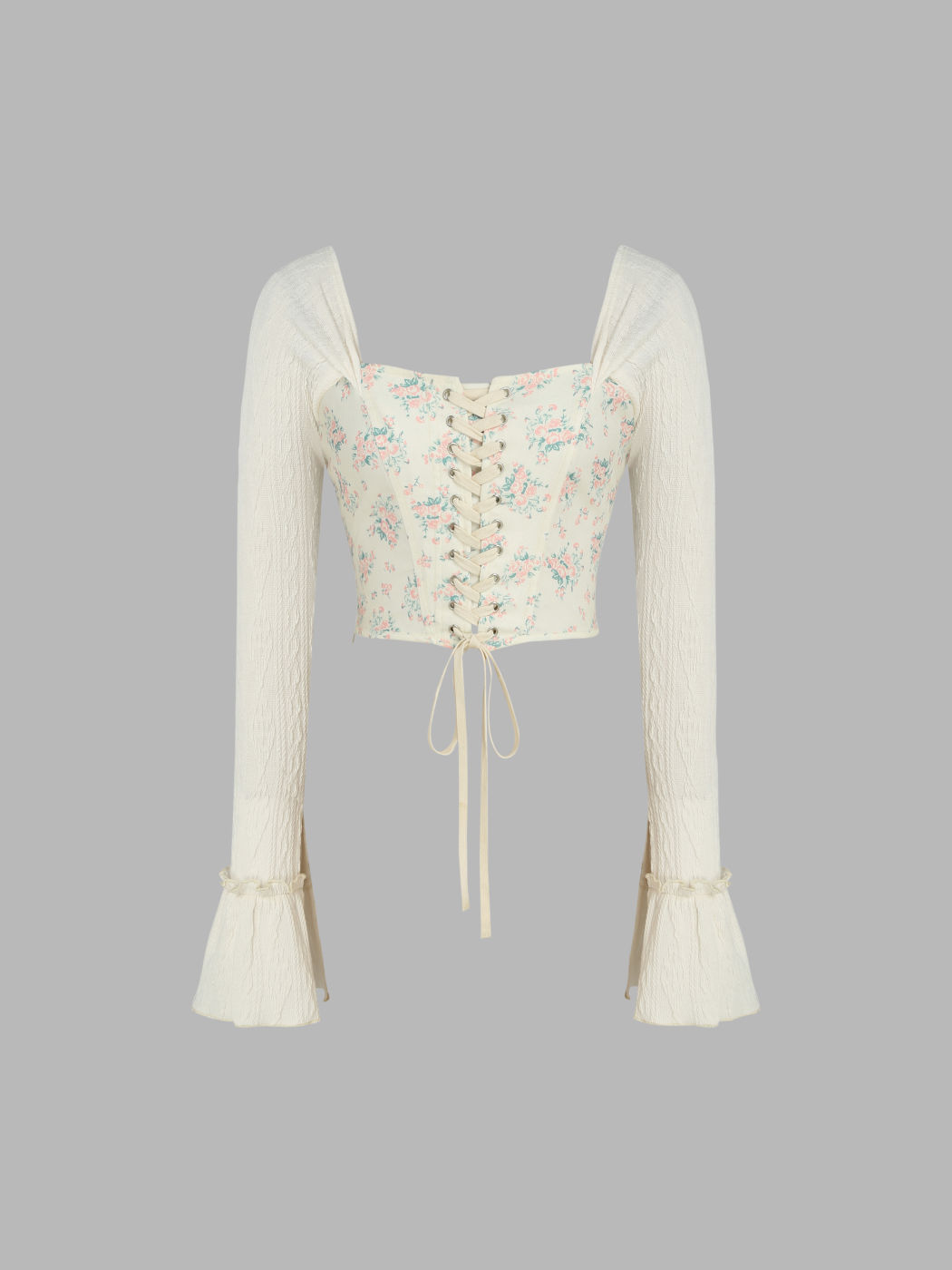 Geblümtes Off-Shoulder-Schnüroberteil