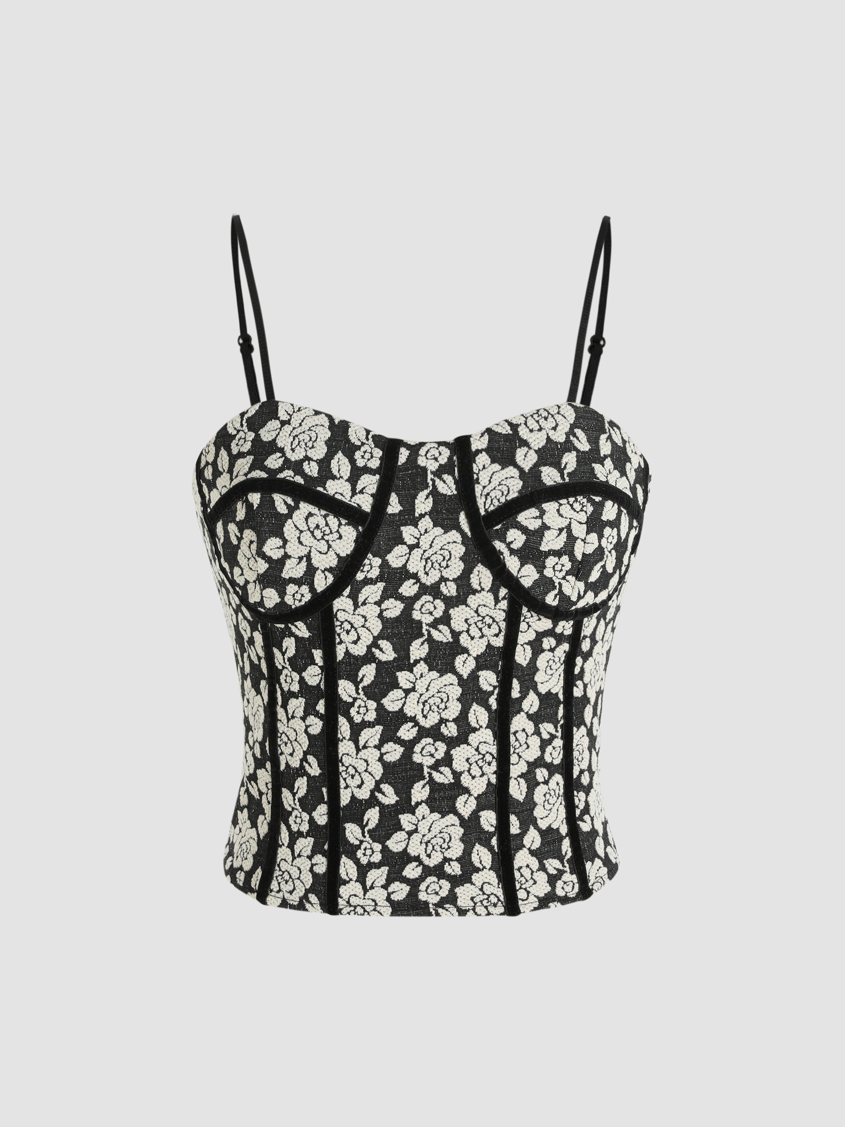 Jacquard Floral Corset Tank Top Cider
