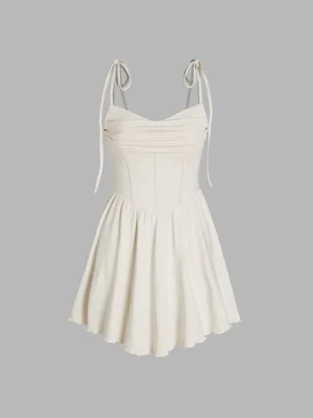 Cowl Neck Corset Knotted Ruffle Mini Dress