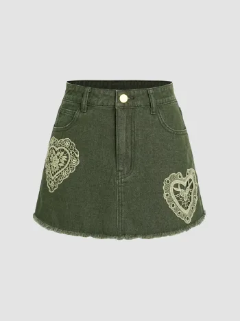 Denim-Fransen-Herz-MINi-Rock