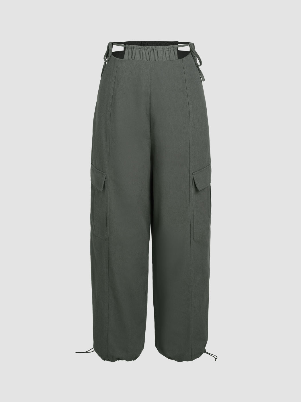  Pantalones de Pierna Recta con Cordón y Nudo Cargo